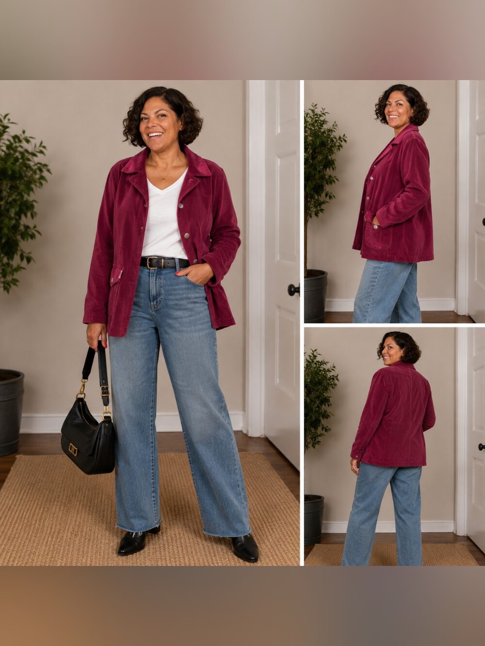 Venezia Corduroy Jean Jacket in Wine Red